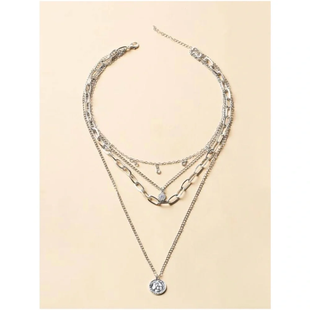 Multilayer Pendant Chain Necklace Set Boho Layered Gold Tone - Picture 7 of 8